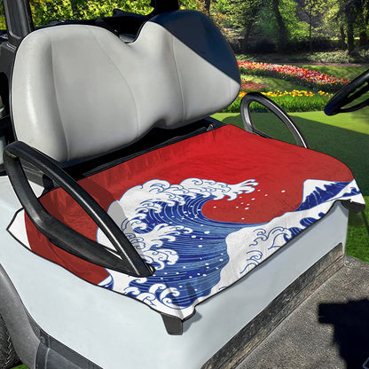 Red Sun Japanese Wave Print Golf Cart Seat Cover