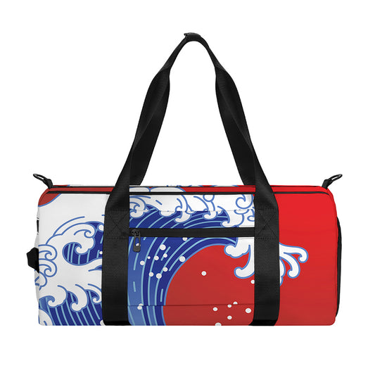Red Sun Japanese Wave Print Gym Bag