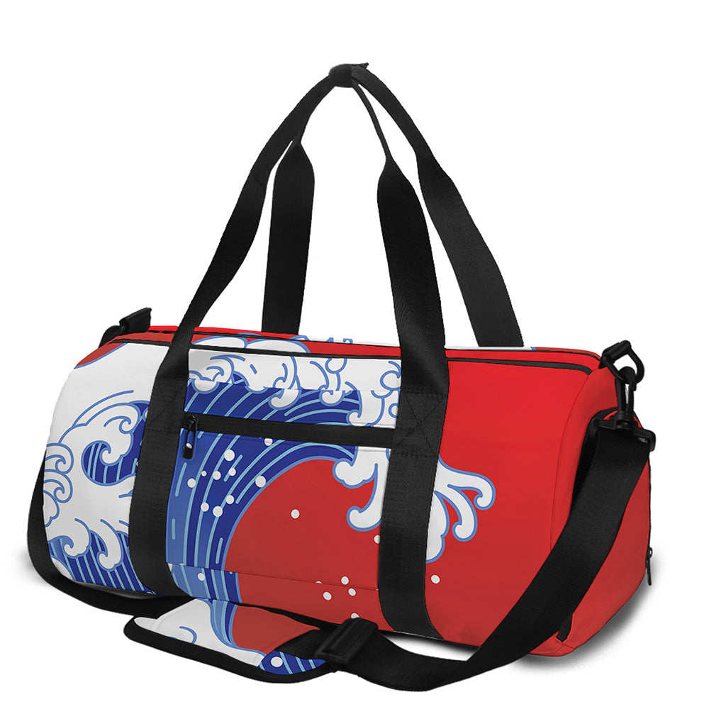Red Sun Japanese Wave Print Gym Bag