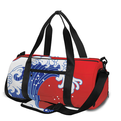 Red Sun Japanese Wave Print Gym Bag