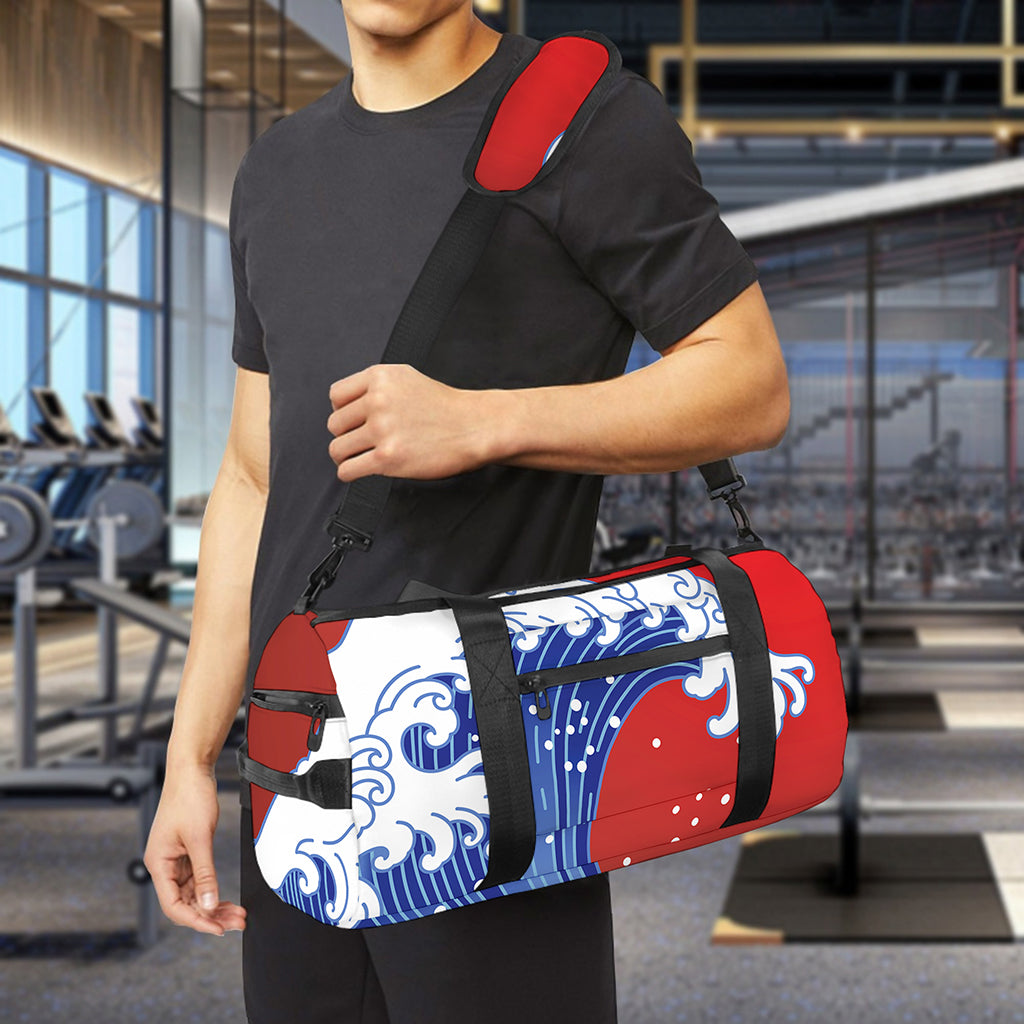 Red Sun Japanese Wave Print Gym Bag