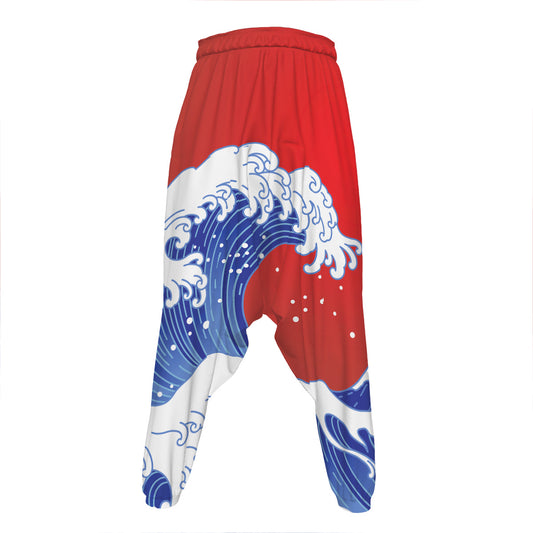 Red Sun Japanese Wave Print Hammer Pants