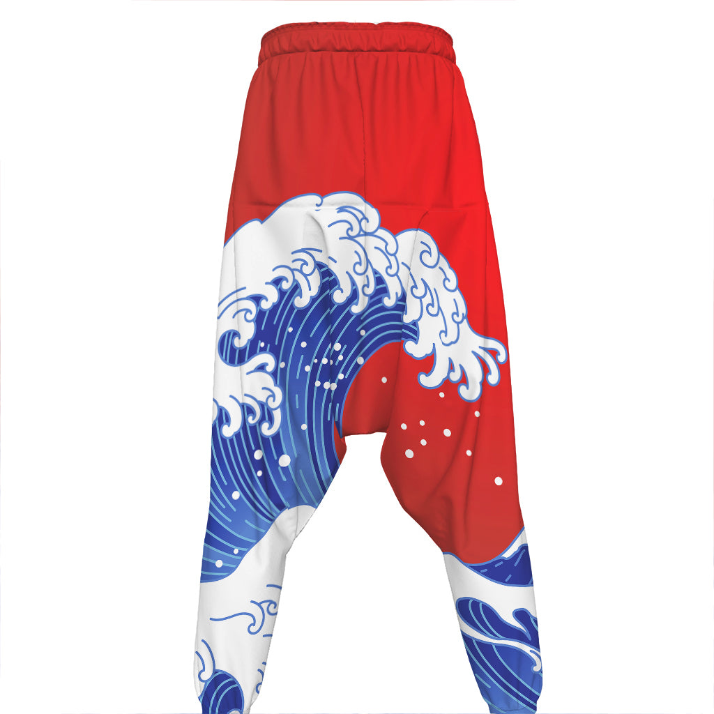 Red Sun Japanese Wave Print Hammer Pants