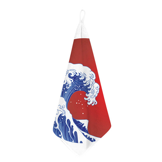 Red Sun Japanese Wave Print Hand Towel