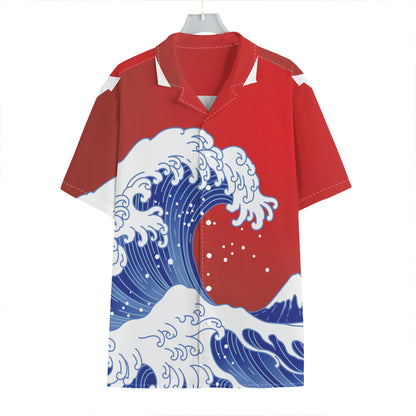 Red Sun Japanese Wave Print Hawaiian Shirt