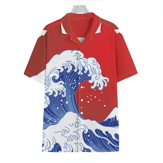 Red Sun Japanese Wave Print Hawaiian Shirt