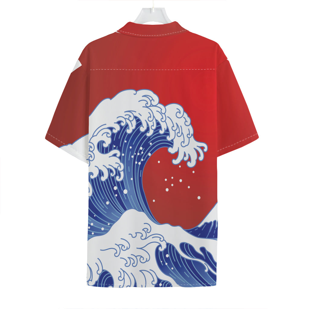 Red Sun Japanese Wave Print Hawaiian Shirt