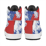 Red Sun Japanese Wave Print High Top Leather Sneakers