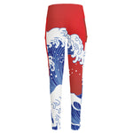 Red Sun Japanese Wave Print High-Waisted Pocket Leggings