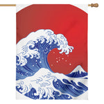 Red Sun Japanese Wave Print House Flag