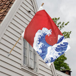 Red Sun Japanese Wave Print House Flag