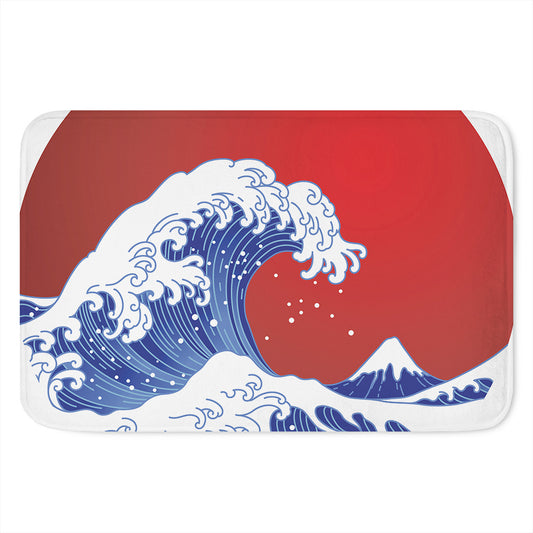 Red Sun Japanese Wave Print Indoor Door Mat