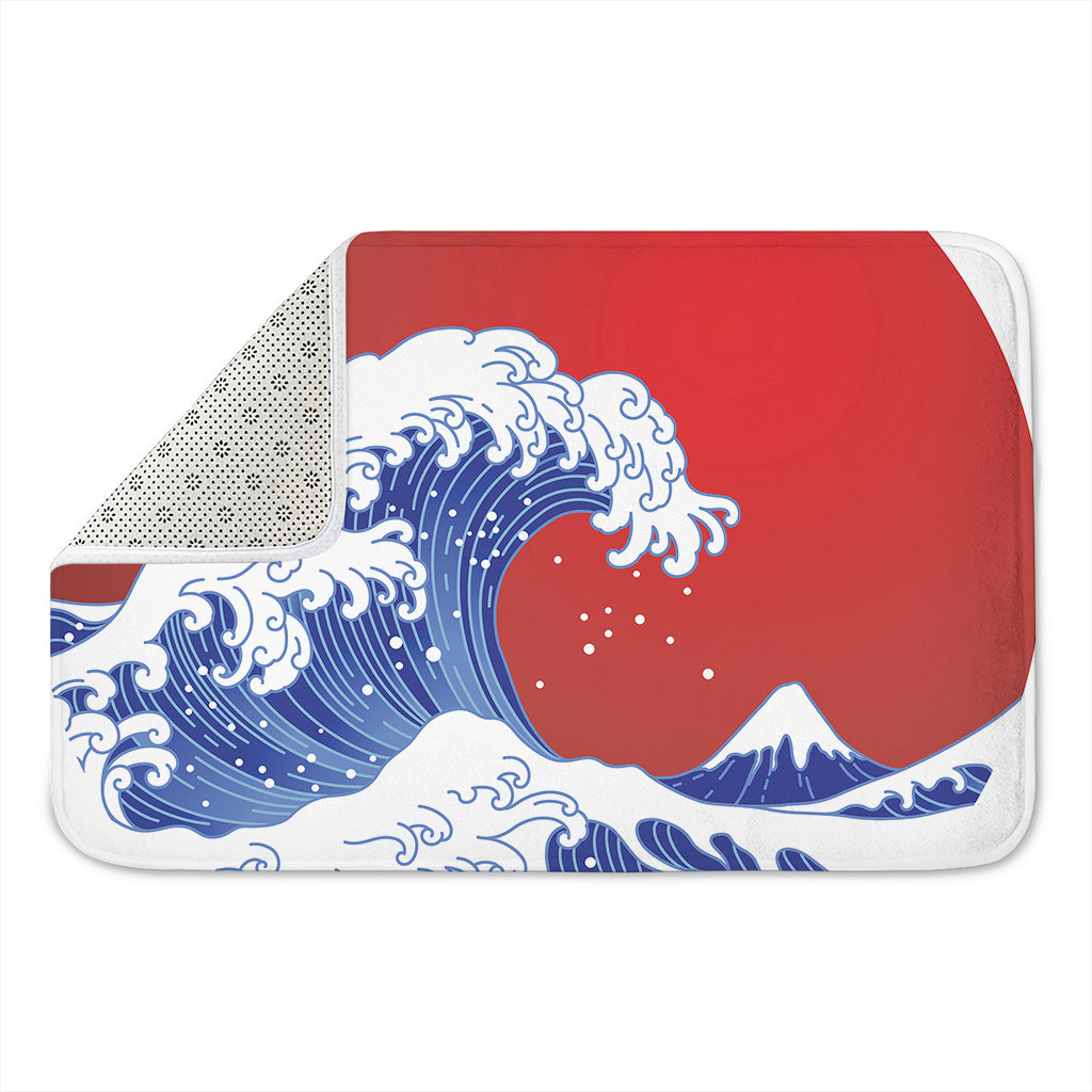 Red Sun Japanese Wave Print Indoor Door Mat