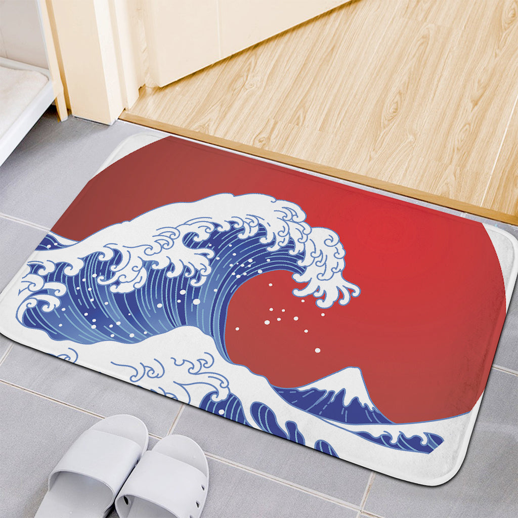 Red Sun Japanese Wave Print Indoor Door Mat