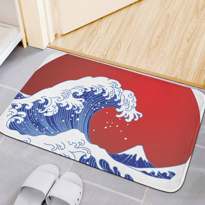 Red Sun Japanese Wave Print Indoor Door Mat