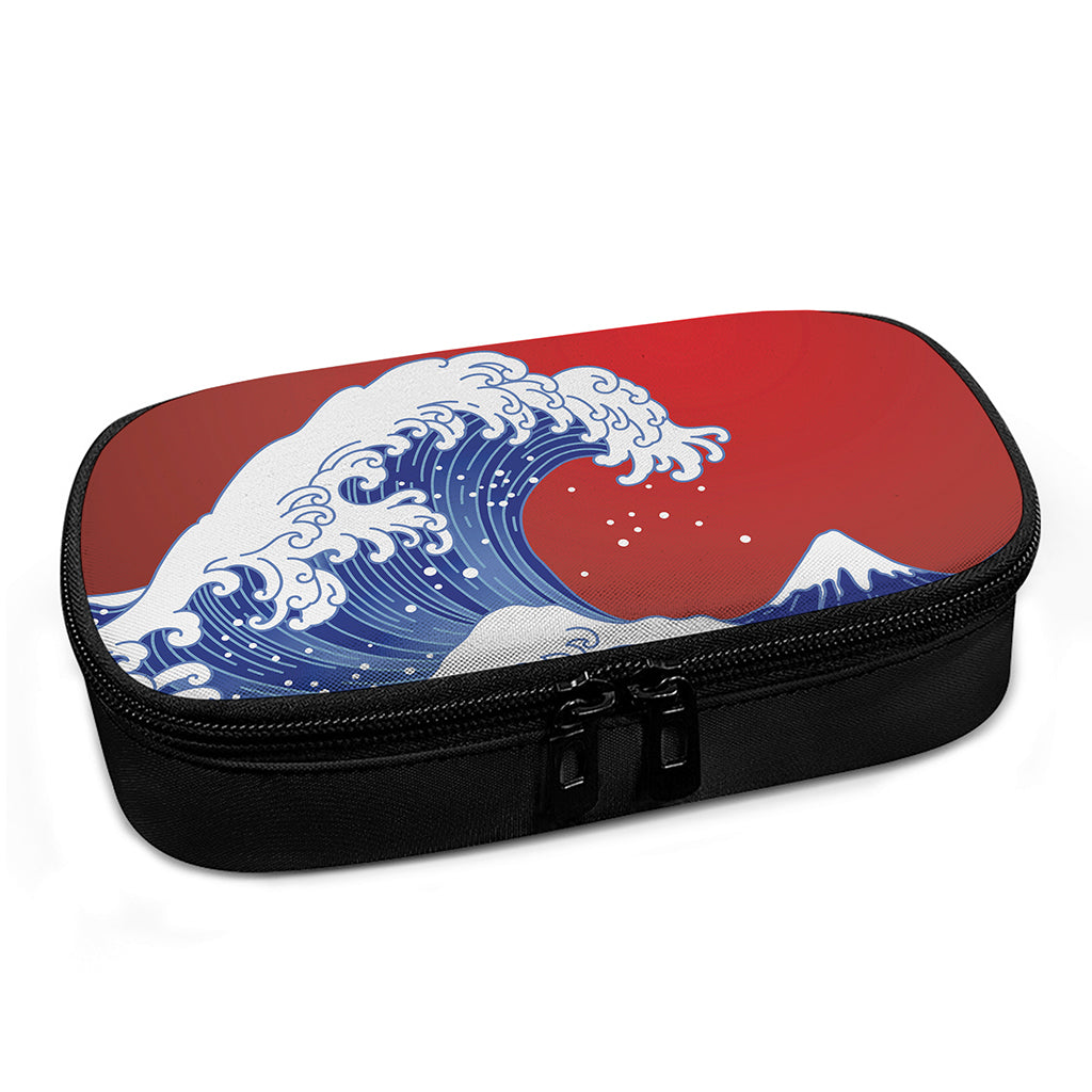 Red Sun Japanese Wave Print Insulin Cooler Travel Case