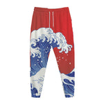 Red Sun Japanese Wave Print Jogger Pants