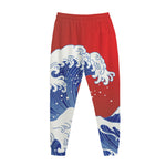 Red Sun Japanese Wave Print Jogger Pants