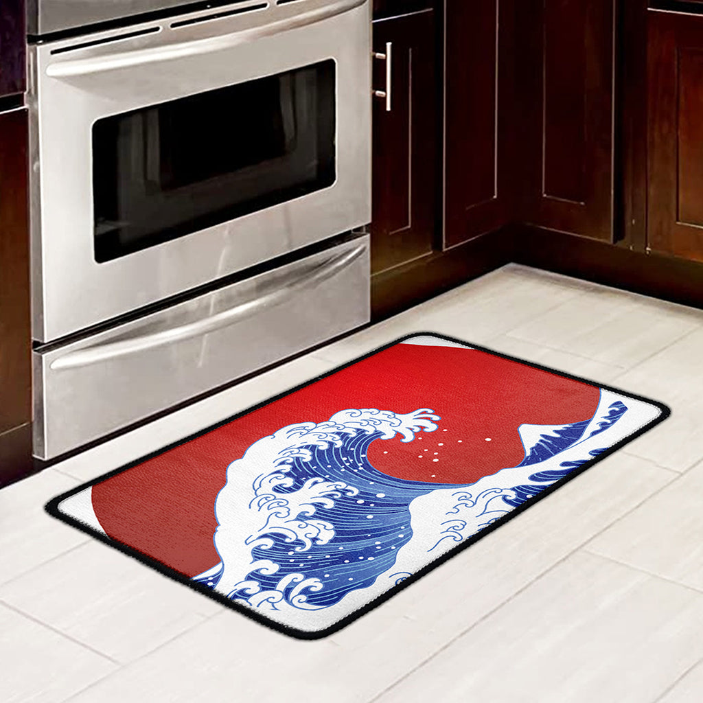 Red Sun Japanese Wave Print Kitchen Mat