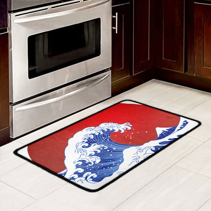 Red Sun Japanese Wave Print Kitchen Mat