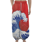Red Sun Japanese Wave Print Lantern Pants