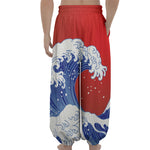Red Sun Japanese Wave Print Lantern Pants