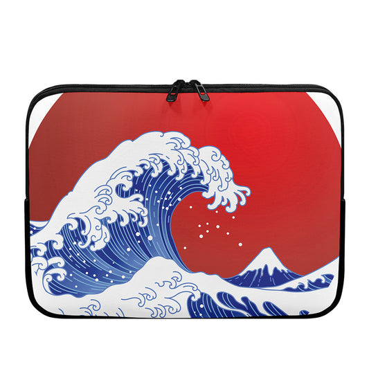 Red Sun Japanese Wave Print Laptop Sleeve