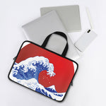 Red Sun Japanese Wave Print Laptop Sleeve With Handle