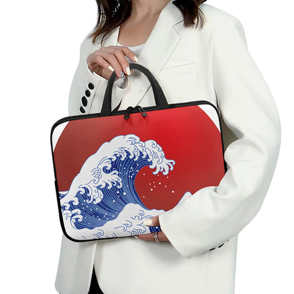 Red Sun Japanese Wave Print Laptop Sleeve With Handle