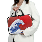 Red Sun Japanese Wave Print Laptop Sleeve With Handle