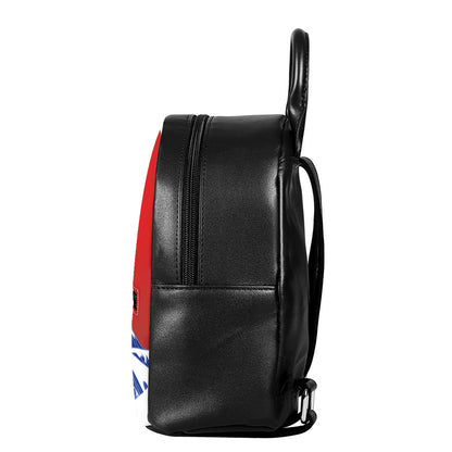 Red Sun Japanese Wave Print Leather Backpack