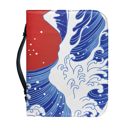 Red Sun Japanese Wave Print Leather Bible Cover