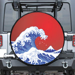 Red Sun Japanese Wave Print Leather Spare Tire Cover