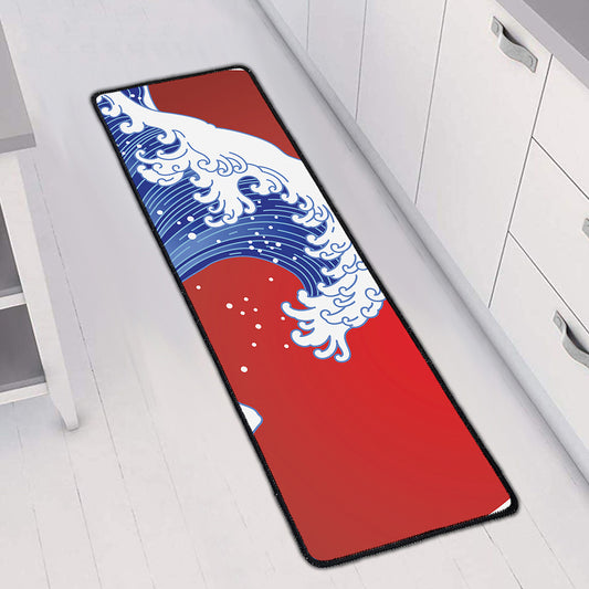 Red Sun Japanese Wave Print Long Kitchen Mat