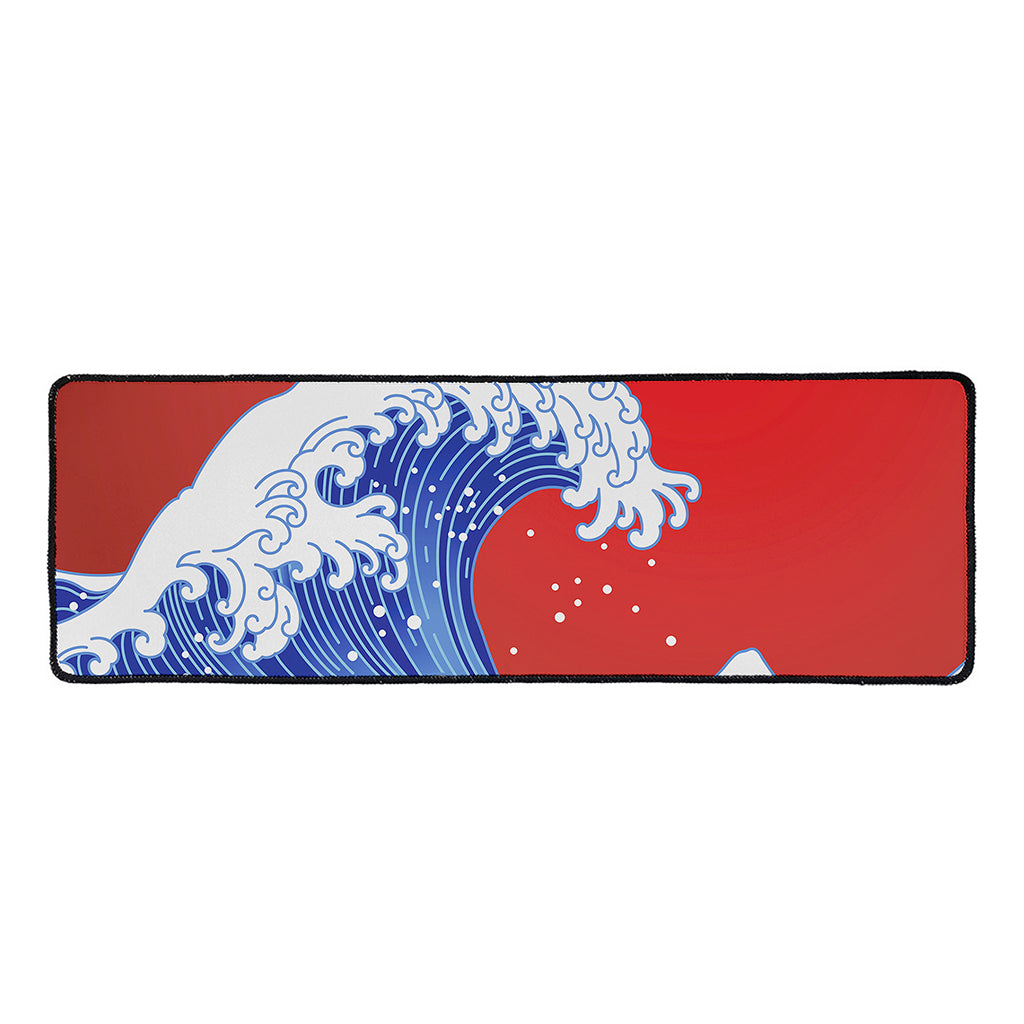Red Sun Japanese Wave Print Long Kitchen Mat