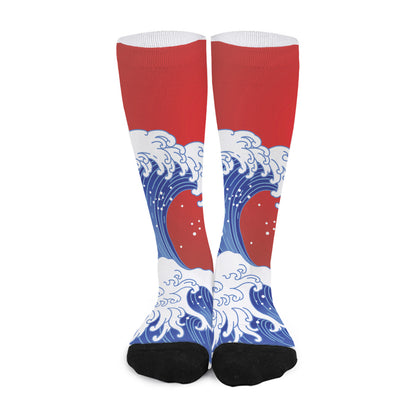 Red Sun Japanese Wave Print Long Socks