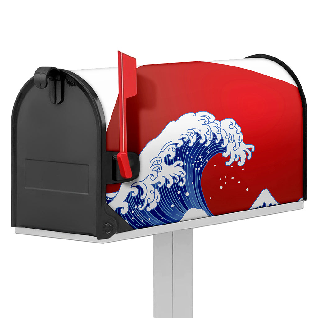 Red Sun Japanese Wave Print Mailbox Cover