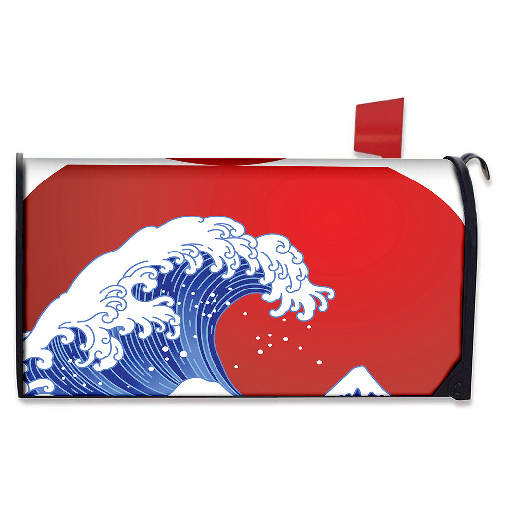Red Sun Japanese Wave Print Mailbox Cover