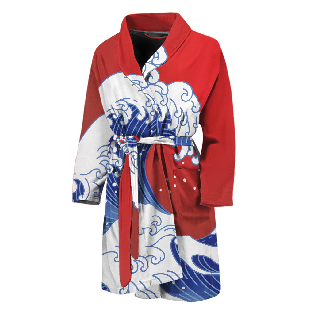 Red Sun Japanese Wave Print Men's Bathrobe