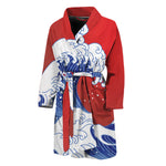 Red Sun Japanese Wave Print Men's Bathrobe