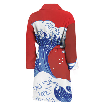 Red Sun Japanese Wave Print Men's Bathrobe