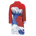 Red Sun Japanese Wave Print Men's Bathrobe