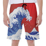Red Sun Japanese Wave Print Men's Beach Shorts