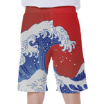 Red Sun Japanese Wave Print Men's Beach Shorts