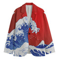 Red Sun Japanese Wave Print Men's Blazer
