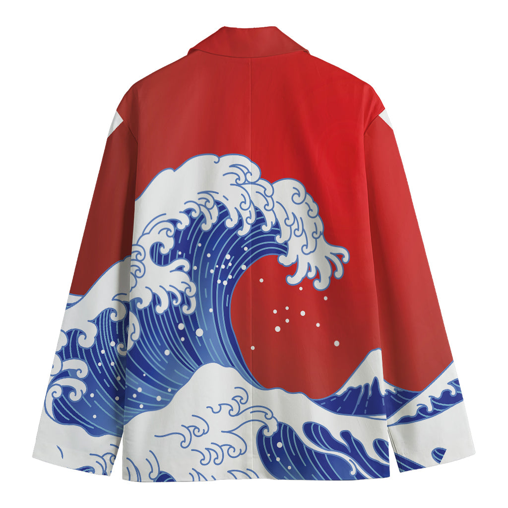 Red Sun Japanese Wave Print Men's Blazer