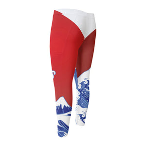 Red Sun Japanese Wave Print Men's Compression Pants