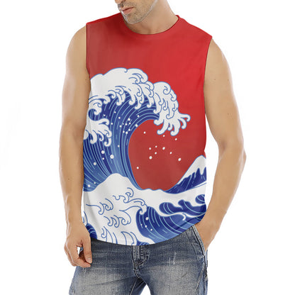 Red Sun Japanese Wave Print Men's Fitness Tank Top