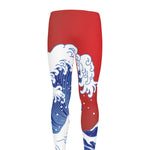 Red Sun Japanese Wave Print Men's leggings