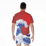 Red Sun Japanese Wave Print Men's Rompers
